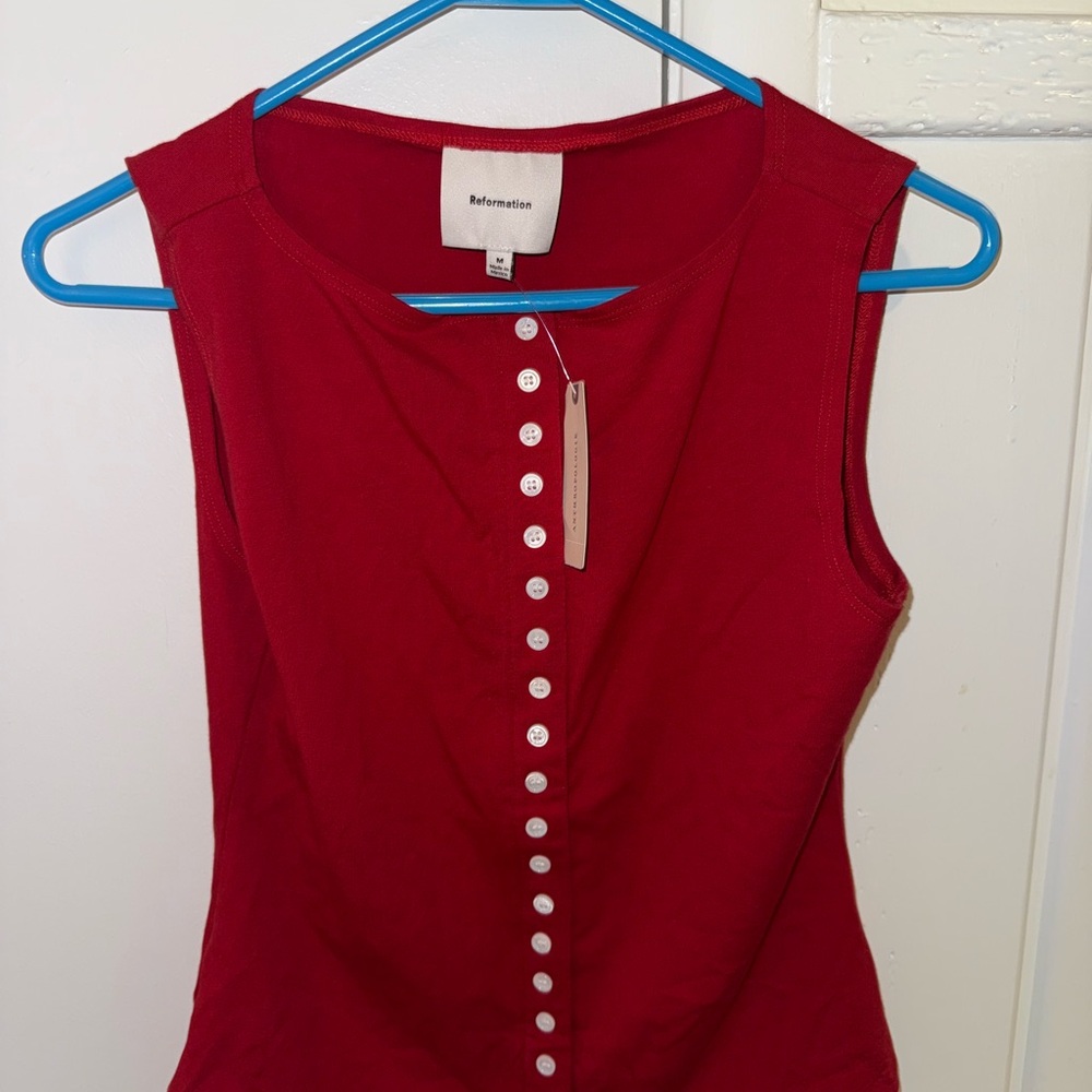 Reformation Crimson Red Sleeveless Button-Front Tank